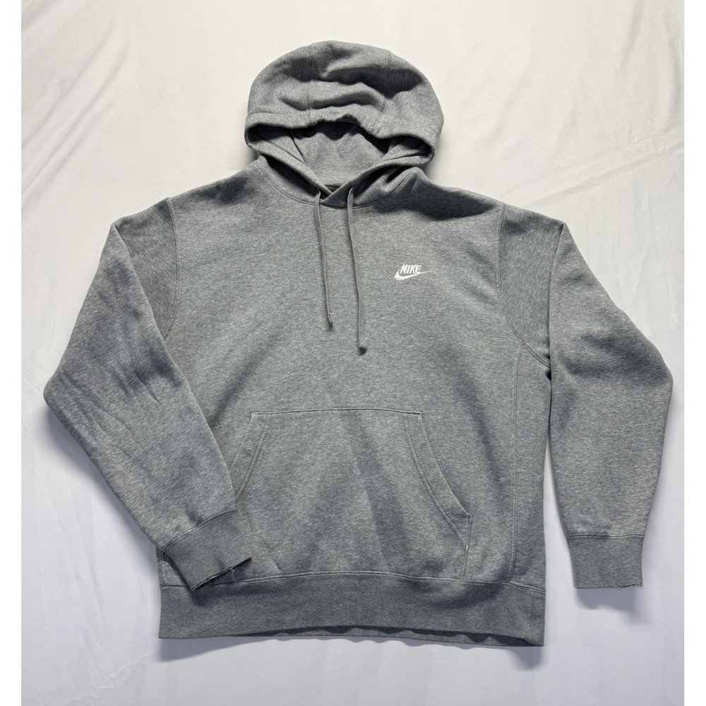 Nike Men's Hoodie Size M Gray Pullover Sweatshirt Embroidered Swoosh Logo *stain